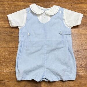 Petit Ami Boys 3mo Blue Gingham Short Romper Jon Jon Collared Outfit Spring